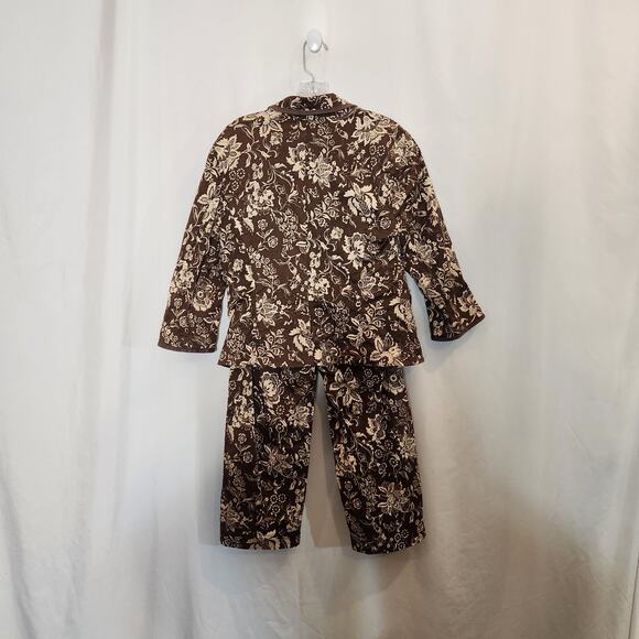 GOODCLOTHES COLLECTIONS Brown Beige Floral Damask Unlined Crop Pantsuit Women 10 - Picture 4 of 12